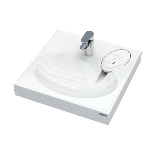 Раковина из литьевого мрамора Paulmark MOND PM720431 59х54 над стиральной машиной цвет белый 1 отверстие под смеситель